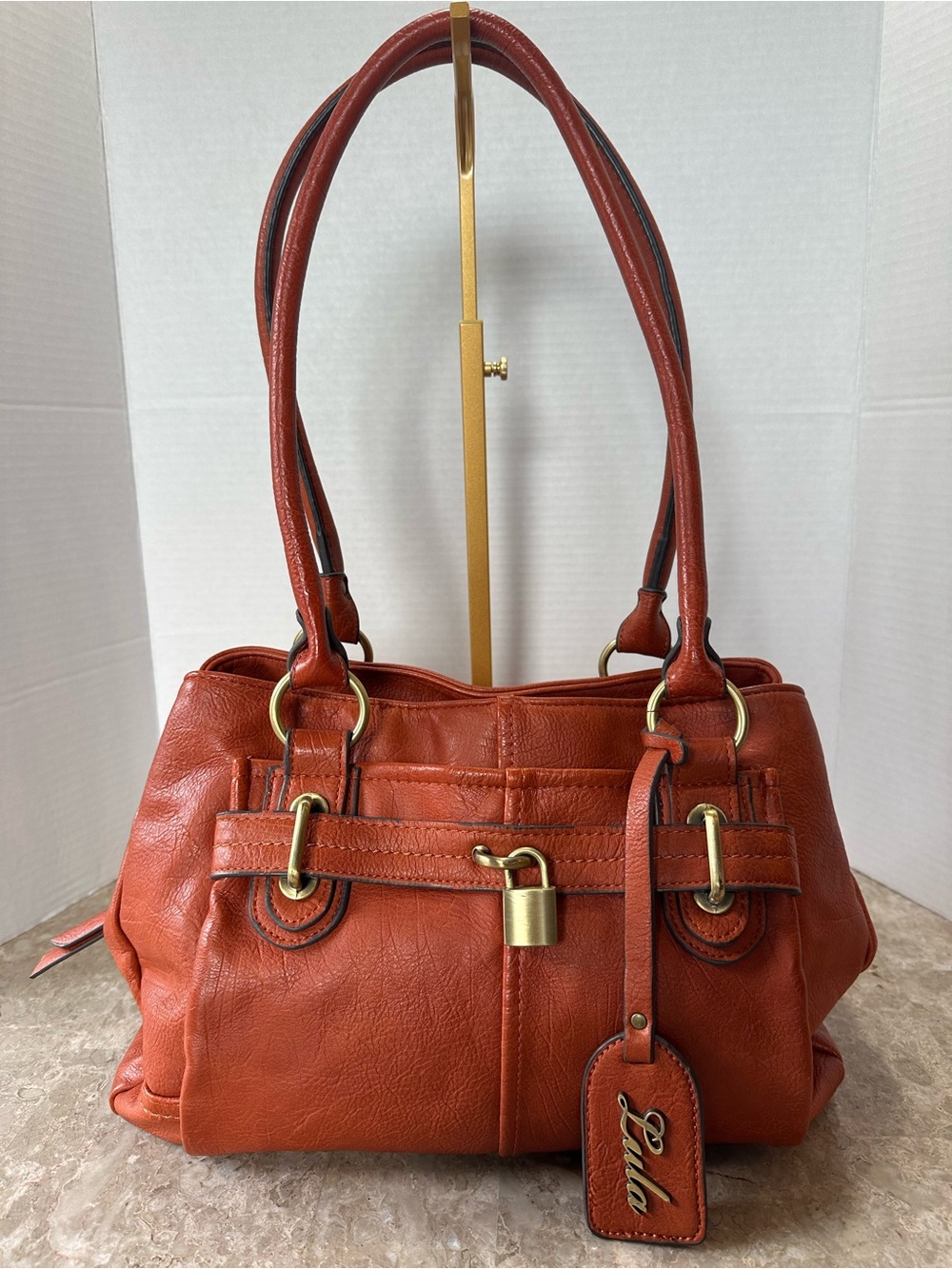 Burnt Orange Satchel Bag Brass Style Hardware  
Shoulder Purse Boho Coastal